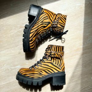 Jeffrey Campbell Leather Tiger Stripe Boot